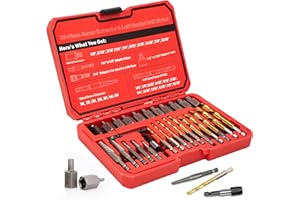 UYECOVE 32Pcs Screw Extractor Set, Left Hand Drill Bit Set 6542/4341 HSS, Easy Out Bolt Extractor Set with Hex Adapter, Multi-Spline Stripped Bolt Remover for Broken Rusted Nuts Screws, Bolts, Studs