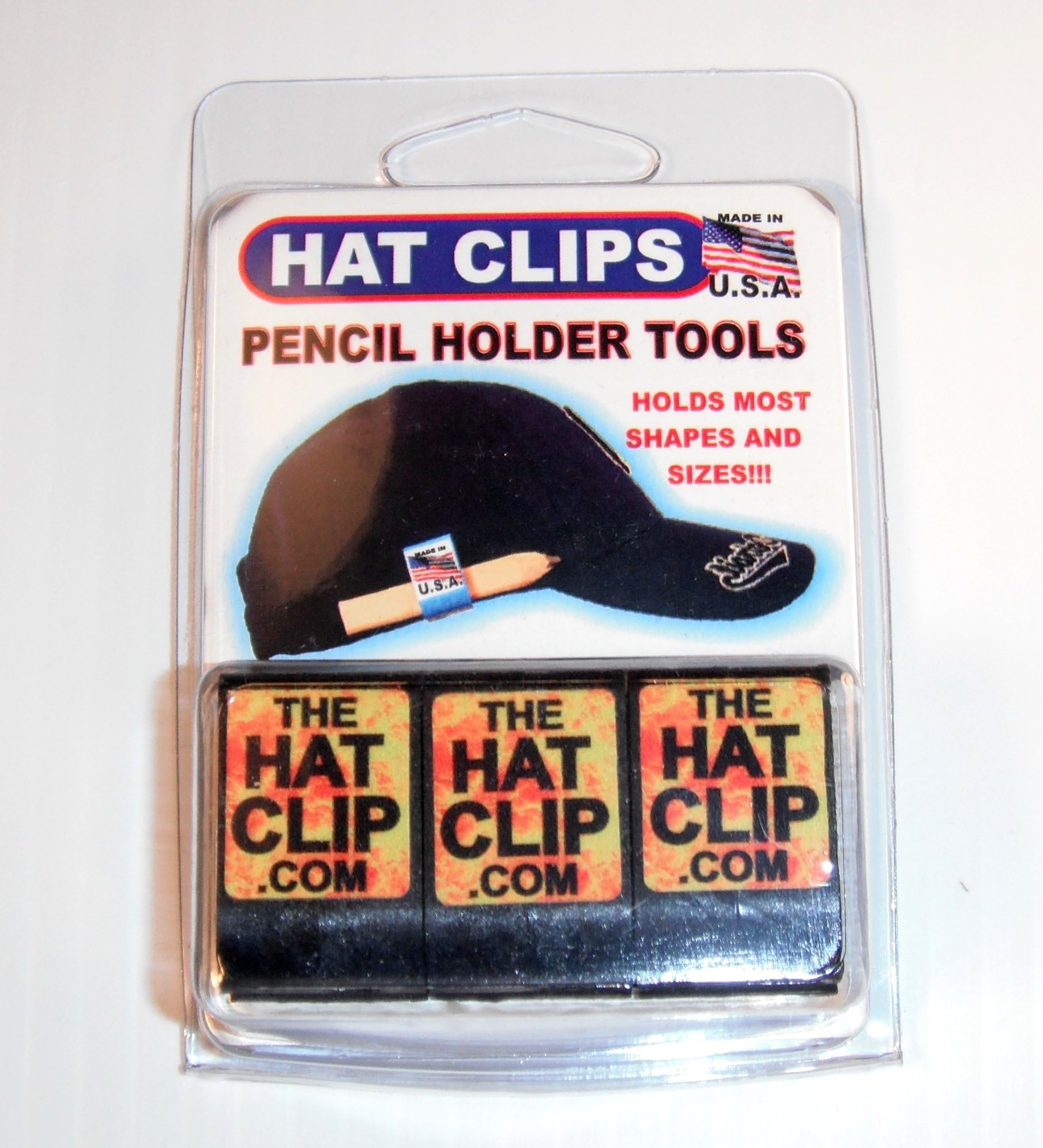 The Original HAT Clip Pencil Holder Tool for hat caps or Visors 3 Pack FIRE Decal Black Clips