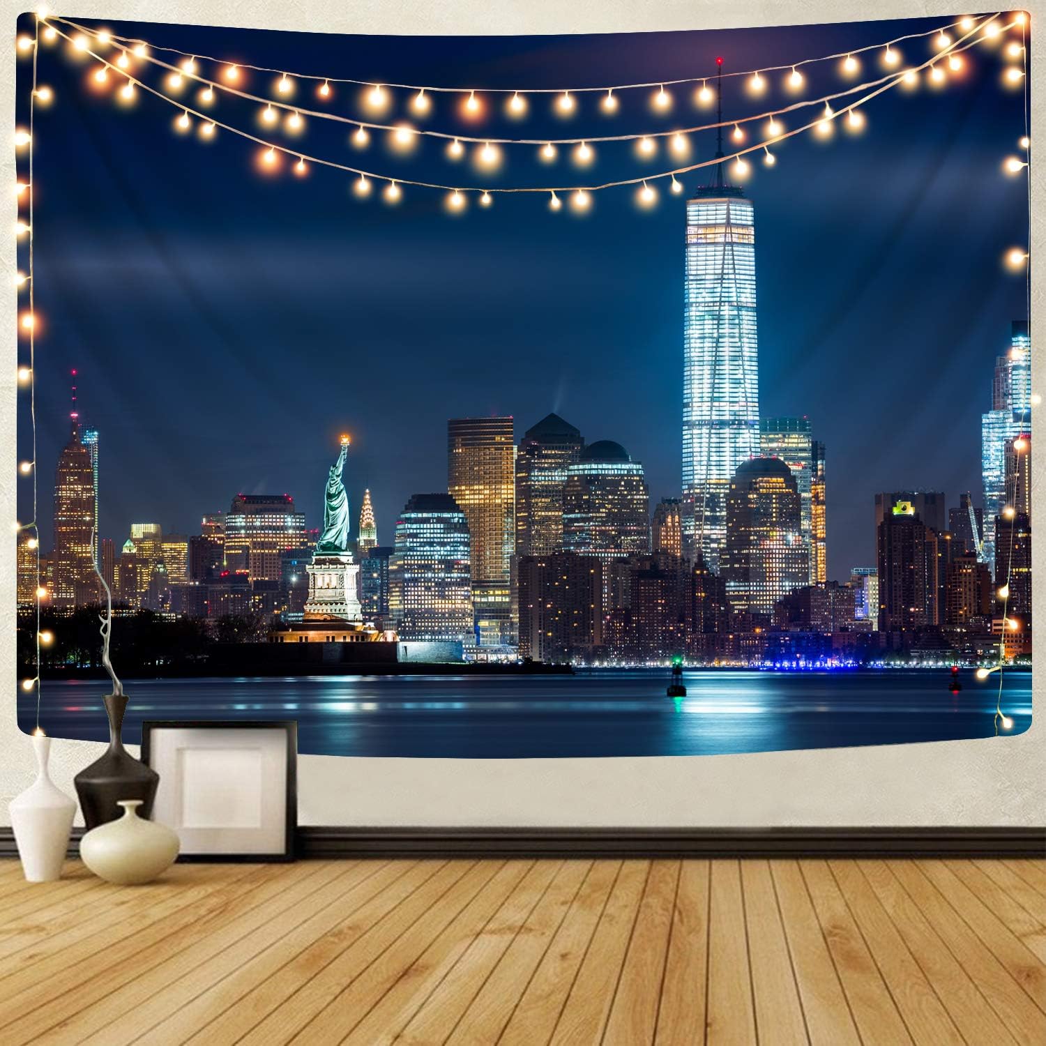 KYKU New York Tapestry Wall Hanging Decor City Tapestry for Bedroom Aesthetic Night Neon Landscape Art Living Room Wall College Dorm Room Cool Modern Posters (51.2