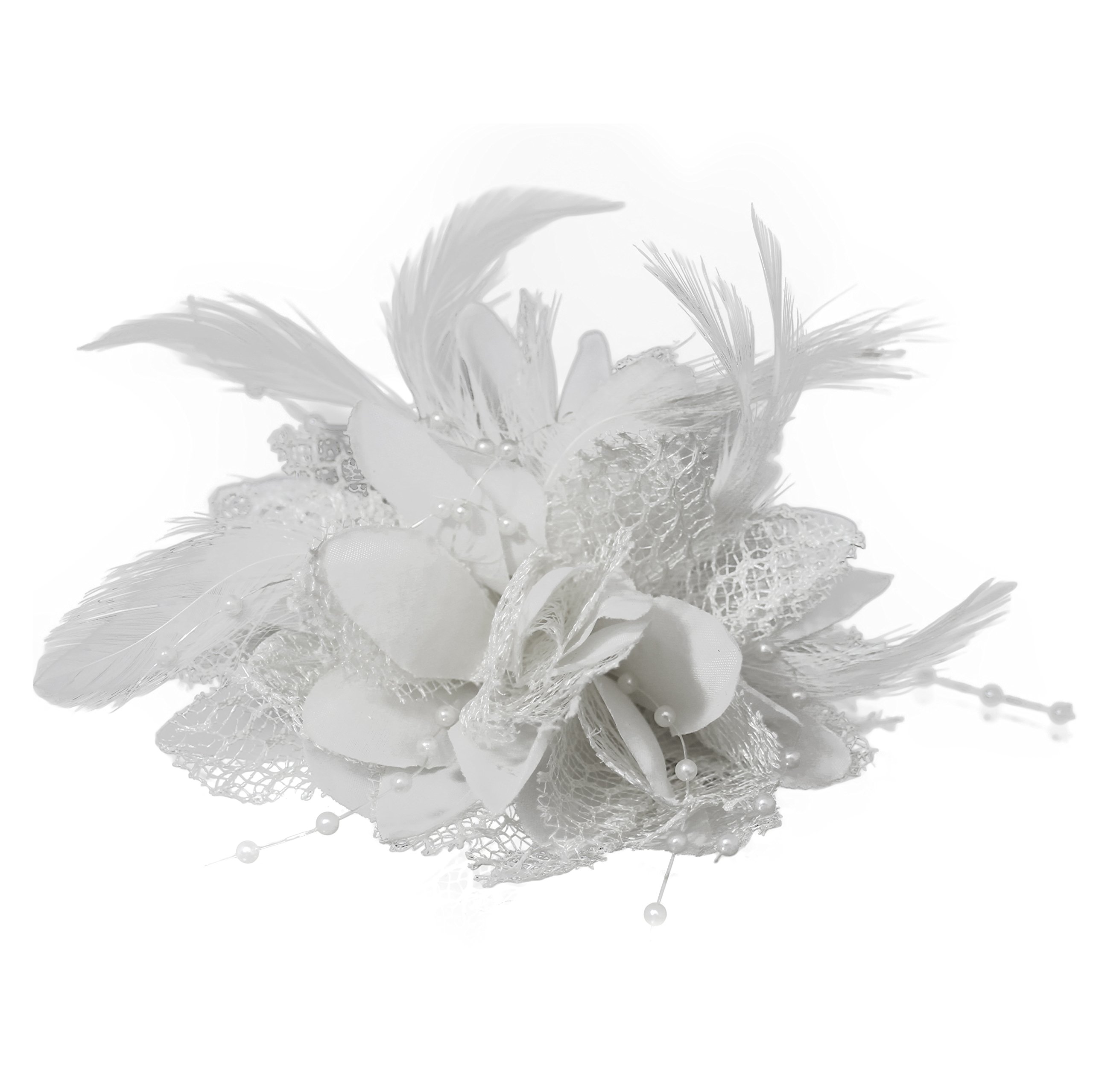 Flower Feather Bead Corsage Hair Clips Fascinator Hairband and Pin (White) โ image 1