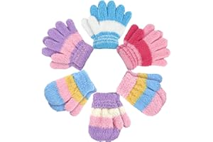 SATINIOR 6 Pairs Kids Toddler Knitted Gloves Winter Warm Stretchy Mittens Soft Lightweight Mittens for Boys and Girls