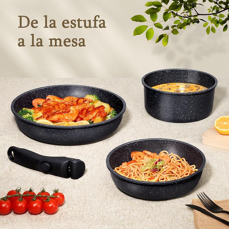 Conjunto de tachos e frigideiras de 15 peças, tabuleiros de indução em alumínio, inclui tabuleiros de 24 cm e 30 cm, casserola de 3 L e 4 L, wok de 28 cm, tampa, pega removível e outros acessórios