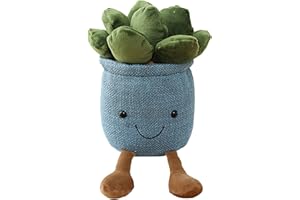 WUZHOU Tulip Plush Toy, 13.7" Flower Pot Stuffed Plushie Pillow Decoration, Soft Fluffy Toy Succulent Plants Friend Throw Pillow, Multicolor (Blue-Succulent)