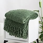 CloudDwelling Winter Knit Throw Blanket Fluffy Fuzzy Soft Lightweight Cozy Farmhouse Tassels Chunky Knitted Throws for Couch Sofa Bed (Green, 50"x60")