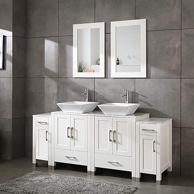 Buy Homecart 72 Bathroom Vanity Cabinet Double Sink White Solid Wood W Marbel Counter Top Online In Indonesia B083w2843b