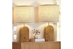 Table Lamp for Bedroom Set of 2-19" Wood Rustic Modern Simple Bedside Nightstand Lamp Home Decor for Living Room Reading Bed 