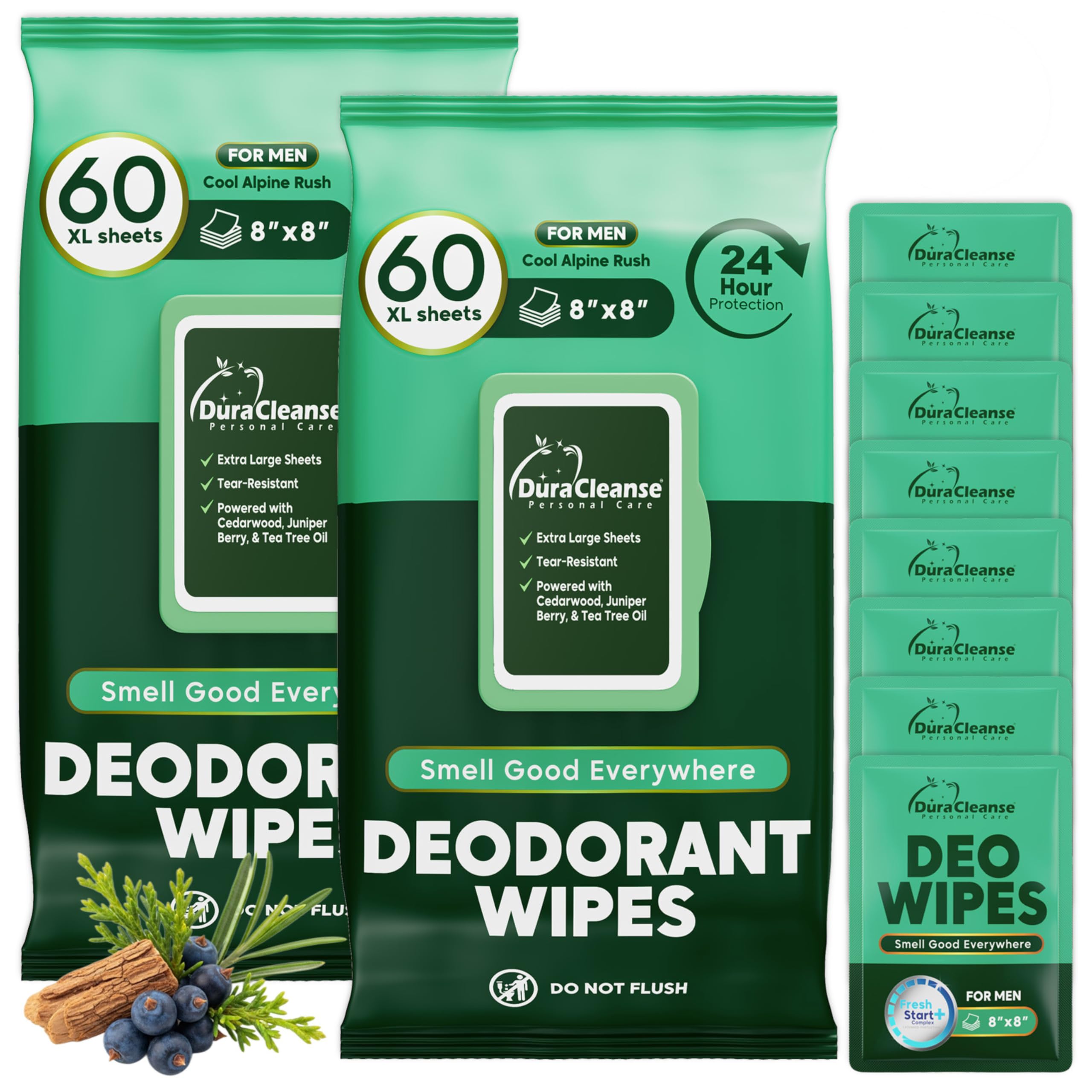 Deodorant Wipes for Men - Freshening Body Towelettes for Post-Workout, Travel, and Daily Deodorizing - On-the-Go Fresh Scent Cleansing Wipes, 120 Count (2 Pack) Image