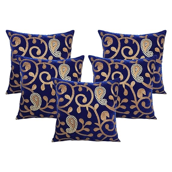 Buy Vinayaka Fab Ambi Embroidery Design Velvet Fabric Cushion Cover