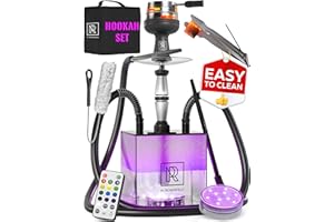 M. ROSENFELD Black Hookah Set with Everything – Hookah Set 2 Hose with LED Acrylic Base, Easy Setup, and Large Cloud Performance Hookah Machine - Premium Hooka 2 Hose for Home & Parties