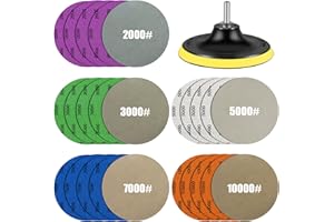 Water Grit Sandpaper 2000/3000/5000/7000/10000 and 5-inch Backing Pad Set, Wet Dry Electric Hook &Loop Sanding Disc with Pad,