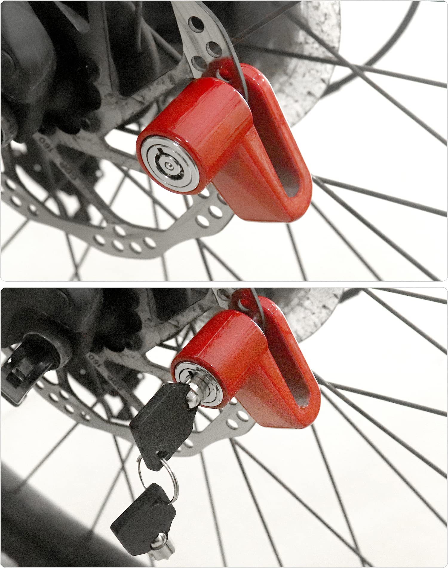 QWORK Motorcycle Bike Anti-Theft Wheel Disc Brake Lock, 2 Pack Safety Disc Wheel Lock with Keys, Keyed Differently Mountain Road Bike Padlock