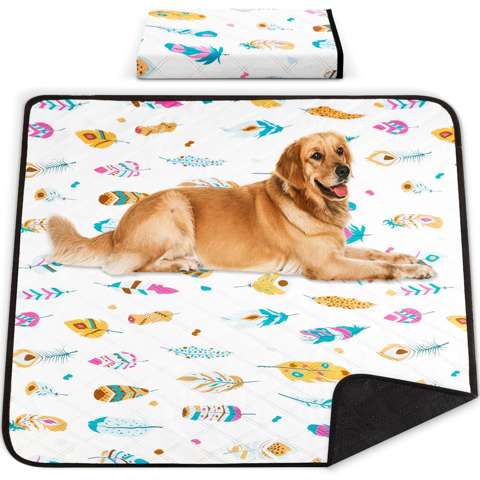 Reusable Dog Training Pads Extra Large (168x125cm), 1 Pack Washable Puppy Pads, Fast Absorbent & Waterproof Dog Mat Pee Pads, Leakproof Non-Slip Playpen Mat for Dogs, Whelping Mat (White Feather)