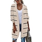 Zeagoo Women's 2025 Fall Open Front Cardigan Long Batwing Sleeve Chunky Knit Sweater Loose Outerwear Coats with Pockets