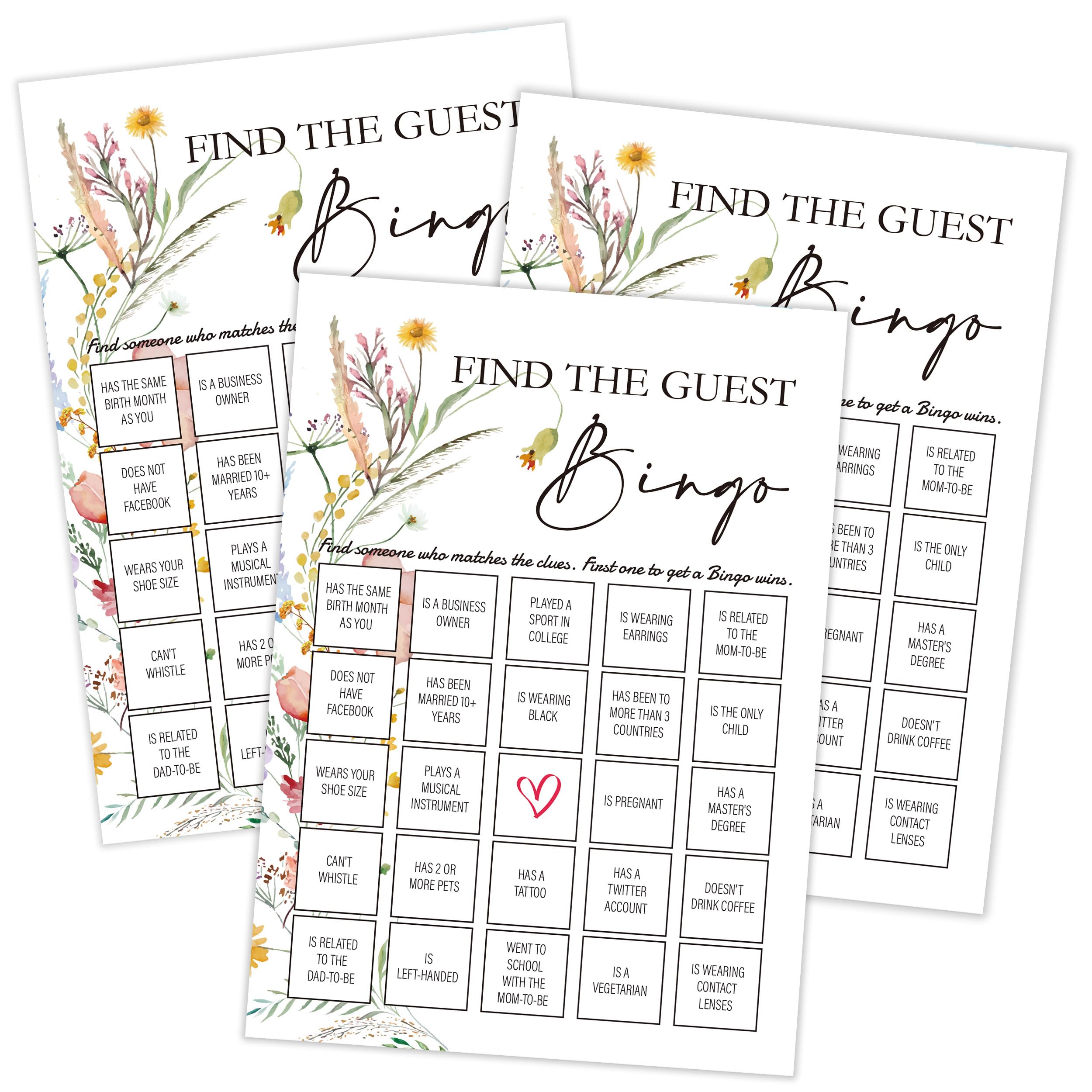 Photo 1 of Qoqxjodd Boho Wildflower Find The Guest Bingo Game, Baby Shower Game, Pack of 30 Game Cards, Gender Neutral Boy or Girl, Fun Baby Game and Activity - FA07