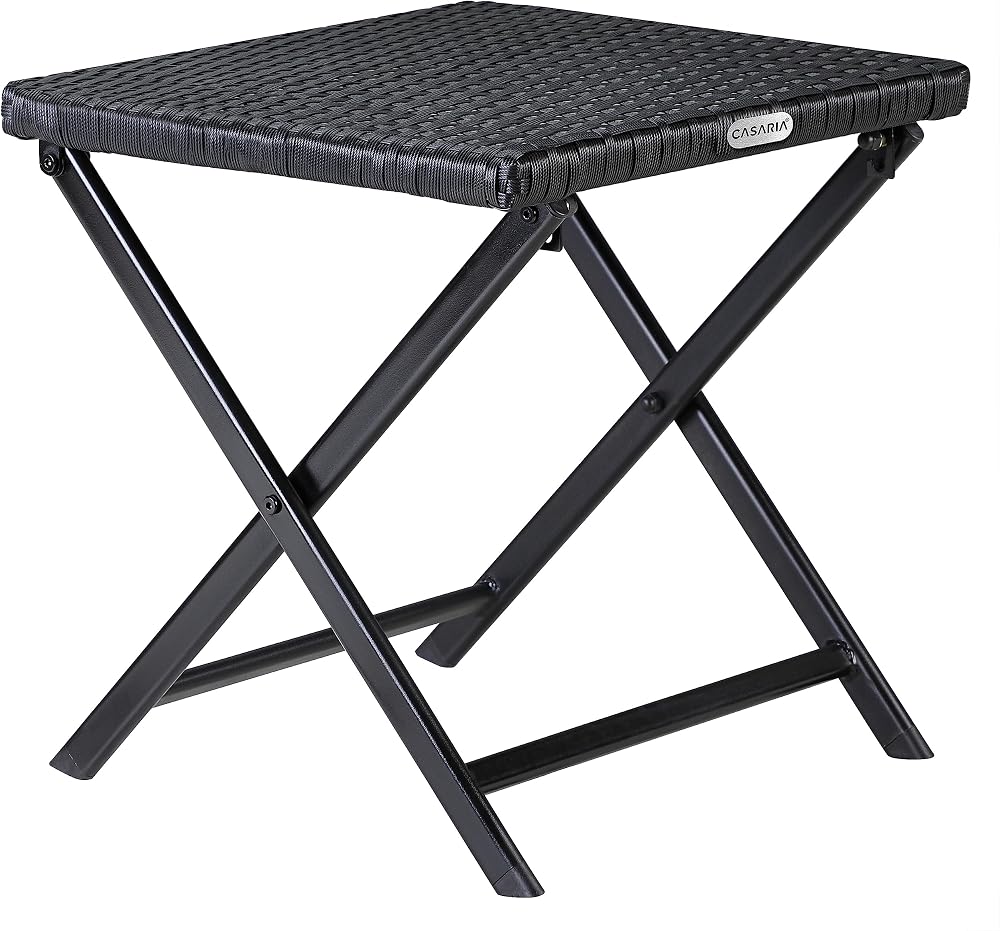 CASARIA Poly Rattan Folding Table Stool Footrest 3in1 Black 44x40x44 cm