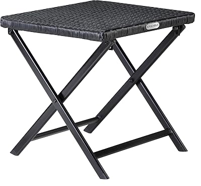 CASARIA Poly Rattan Folding Table Stool Footrest 3in1 Black 44x40x44 cm