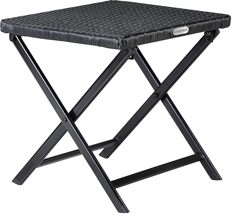 CASARIA Poly Rattan Folding Table Stool Footrest 3in1 Black 44x40x44 cm