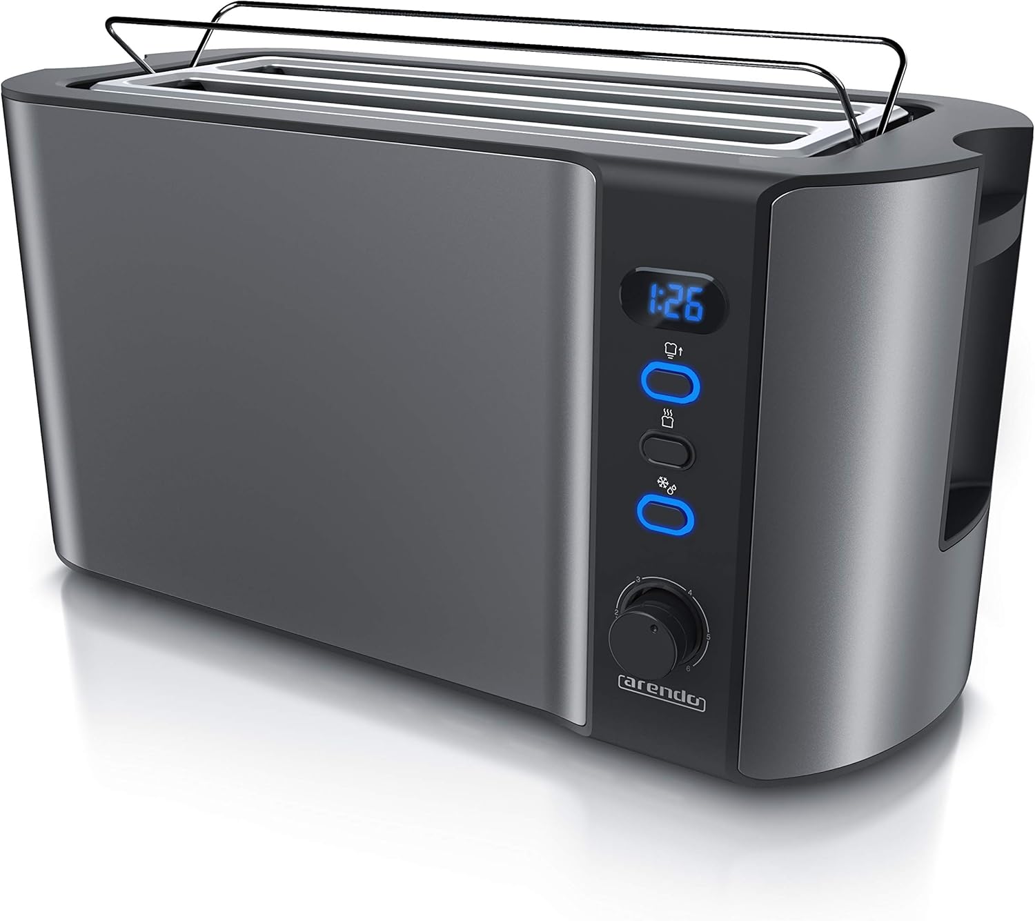 Arendo Stainless steel toaster, long slot, 4 slices Defrost