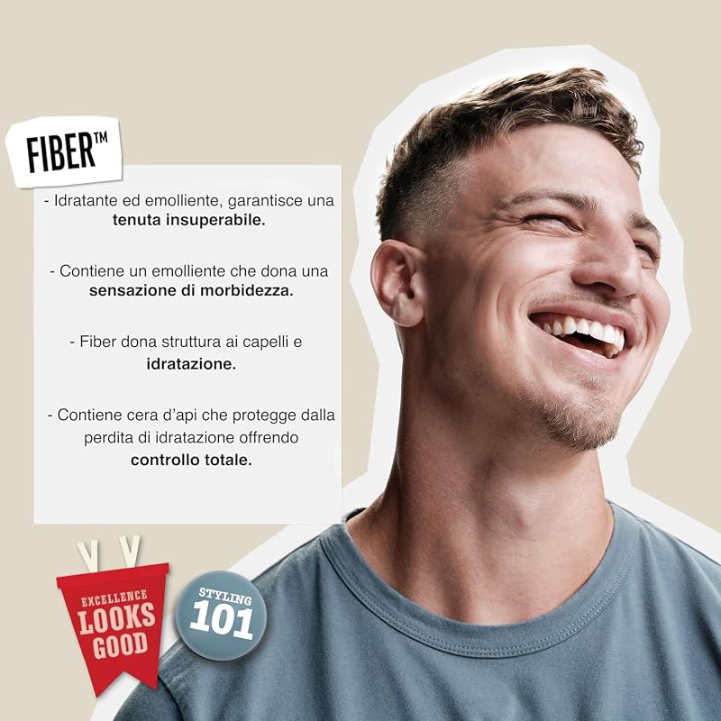 Fiber, Cera Capelli Uomo, Tenuta Forte & Finish Opaco, Texturizza & Ispessisce i Capelli, 85g