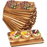 Defined Deco 12 Pcs Acacia Wood Plates Coated Foodoil, 8" x 12" Rectangular Wooden Serving Trays for Décor, Cutting Board, Charcuterie Boards, Cheese Dessert Fruits Appetizers for Dinner Platters