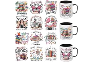 HERRYPENG 12 PCS UV DTF Cup Wrap Stickers, Trendy Book Lover Rub on Transfers for Crafts, Permanent DIY Transfer Decals for 1