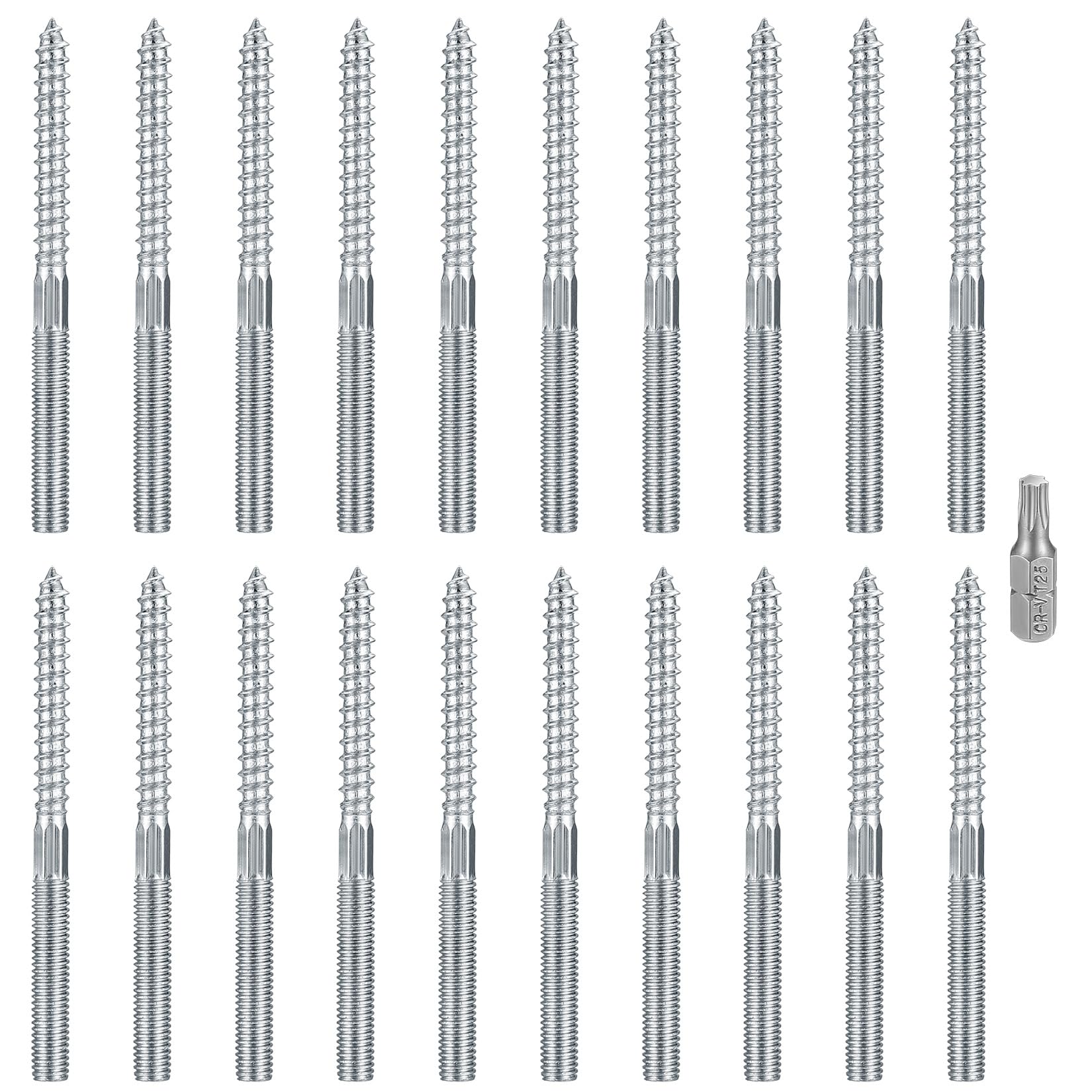 20 Pcs M8 Torx Hanger Bolts, Double Headed Bolts Dowels, Double Ended Dowel Screws, Metal Screw Dowels Hanger, Threaded Lag Wood Screws and Machine Bolts for Wood Joint Furniture Legs (M8x100mm)