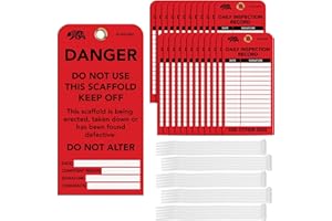 BearTOOLS Scaffold Tags - Safety Inspection Kit with Cable Ties - Danger Scaffold Status Warning Sign - Laminated 3 x 6 in, Pack of 25 - Weatherproof, Tear-Resistant - Red Tags