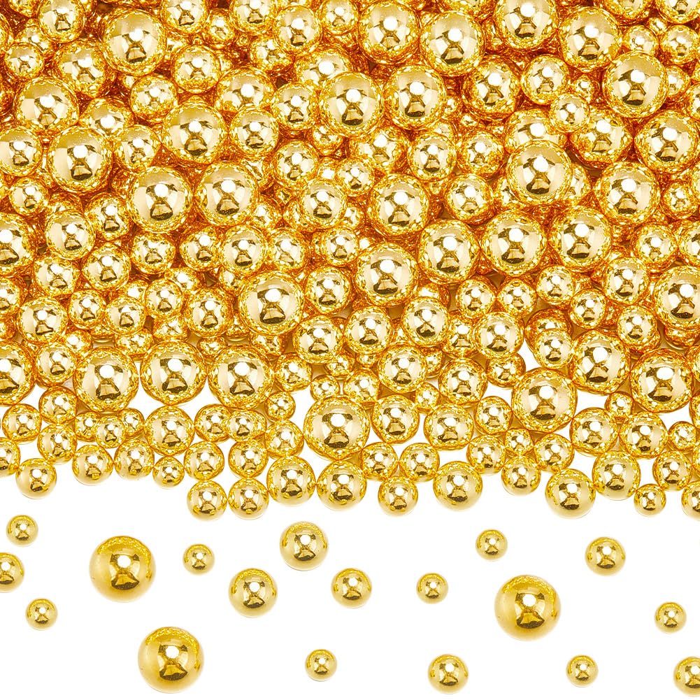 SUNNYCLUE 1200Pcs No Hole Pearls Vase Filler Beads Bulk Plastic Golden Highlight Round Art Faux Imitation Makeup Pearl Loose Small Decorations Bead for Fillers Jewellery Making Nail DIY Craft Supplies