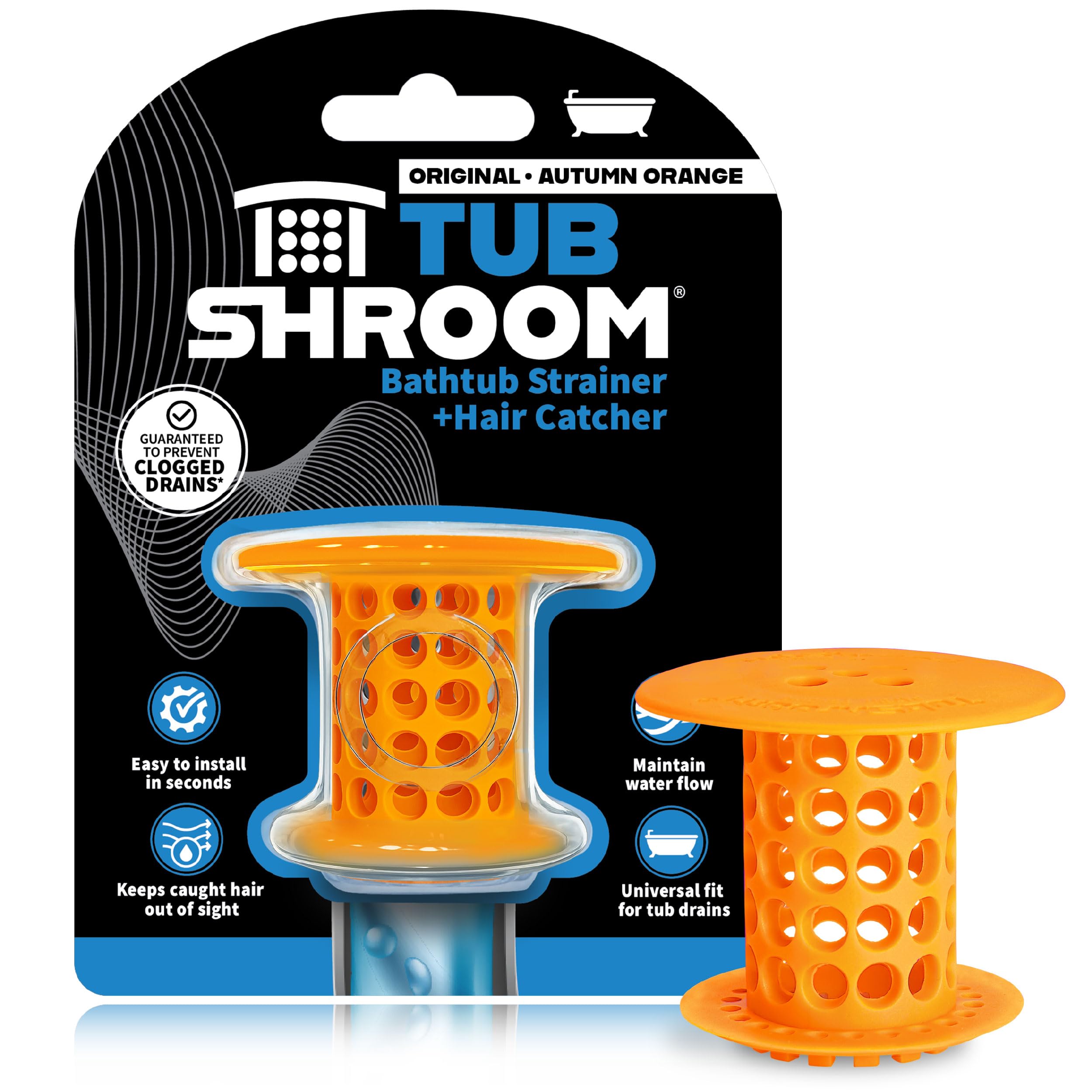 TubShroom Tub Drain Protector Hair Catcher Strainer Snare Silicone Orange Standard