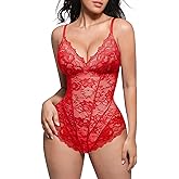 SHAPELLX Lace Bodysuit for Women V Neck Tummy Control Shapewear Thong Body Shaper Body Suit