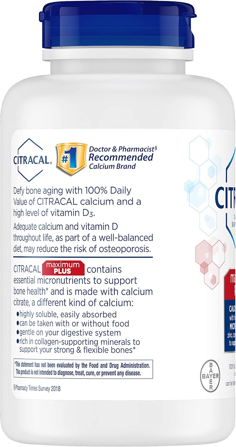 Citracal Maximum, Highly Soluble, Easily Digested, 650 mg Calcium Citrate with 1000 IU Vitamin D3, Bone Health Supplement for Adults, Caplets, 180 Count: Health & Personal Care