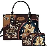 Personalized Christian Leather Handbag with Purse, Custom Name Bible, Cross Floral, Faith Gift for Mom Wife Her
