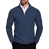 COOFANDY Men's Quarter Zip Sweaters Slim Fit Lightweight Knitted Mock Neck Pullover Casual Polo Sweaters