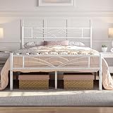 Yaheetech 4ft6 Double Bed Frame with Cloud Headboard White 12 Slats 363kg