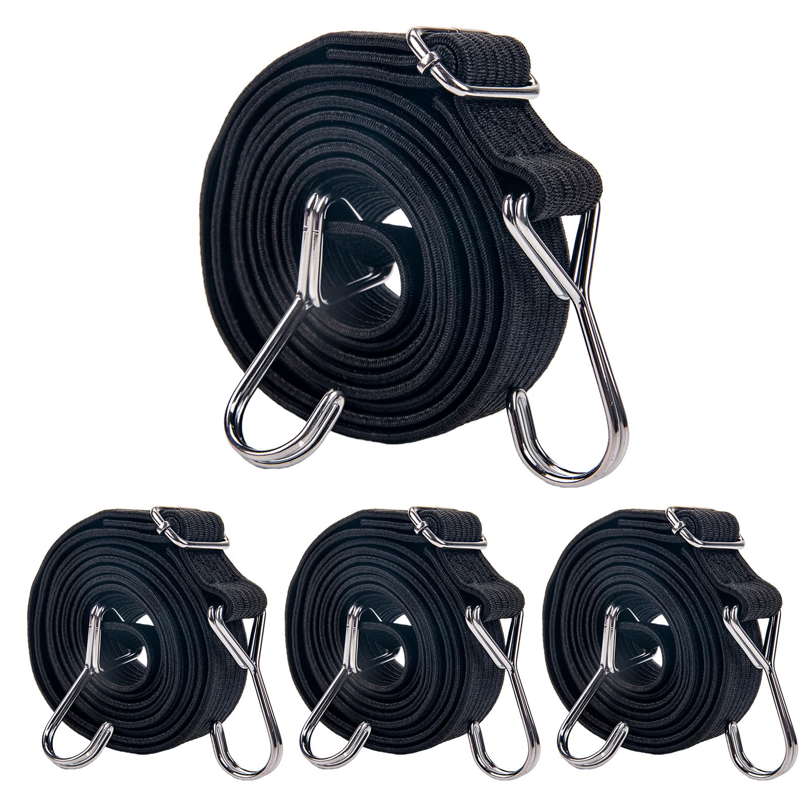 Bungee Cords with Hooks, 4 Pack 80inch Bungee Straps with Hooks, Bundy Cord with Hooks, Bungee Cord, elastic cord, Elastic Strap, Bungees with Hooks, Small Bungee Cords with Hooks (Black)