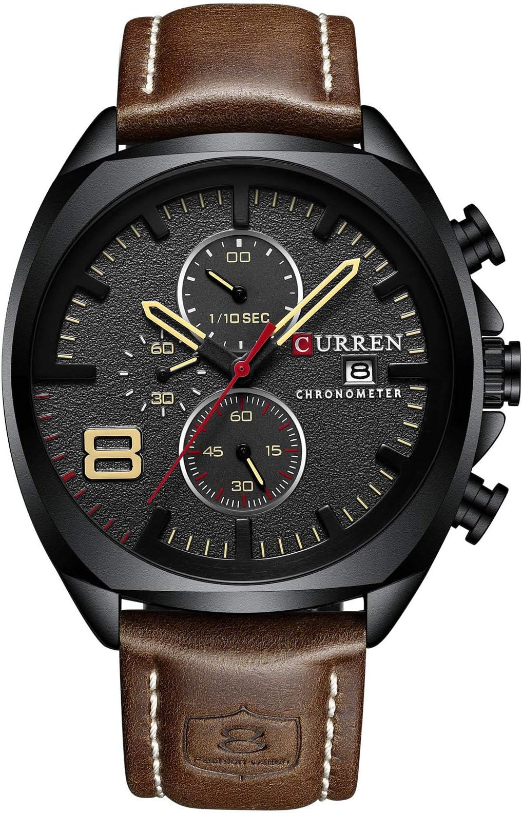 Mens Leather Strap Watches Classic Waterproof Sports Stainless Steel Chronograph Date Analog Quartz Watch