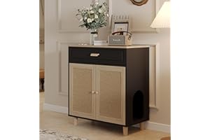 FACEKET Cat Litter Box Enclosure Furniture Hidden Indoor 2-in-1 Wooden Cat House & Washroom Cabinet with Scratching Board Doors and Drawer, 31.5"x15.7"x34.6"H - Black