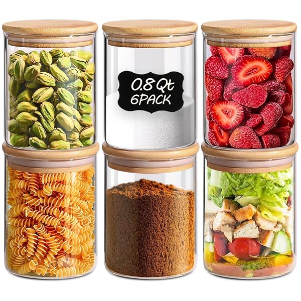 COMSAF 0.8 QT GLASS FOOD STORAGE JARS SET...