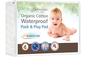 DRY DEFENDER Organic, Cotton Quilted Pack 'n Play Size Fitted Mattress Pad Cover, Natural
