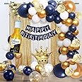 Navy Blue Gold Birthday Party Decorations for Men Women Boys Girls with HAPPY BIRTHDAY Banner, Crown balloons,Foil Balloons ,Balloon Garland Kit