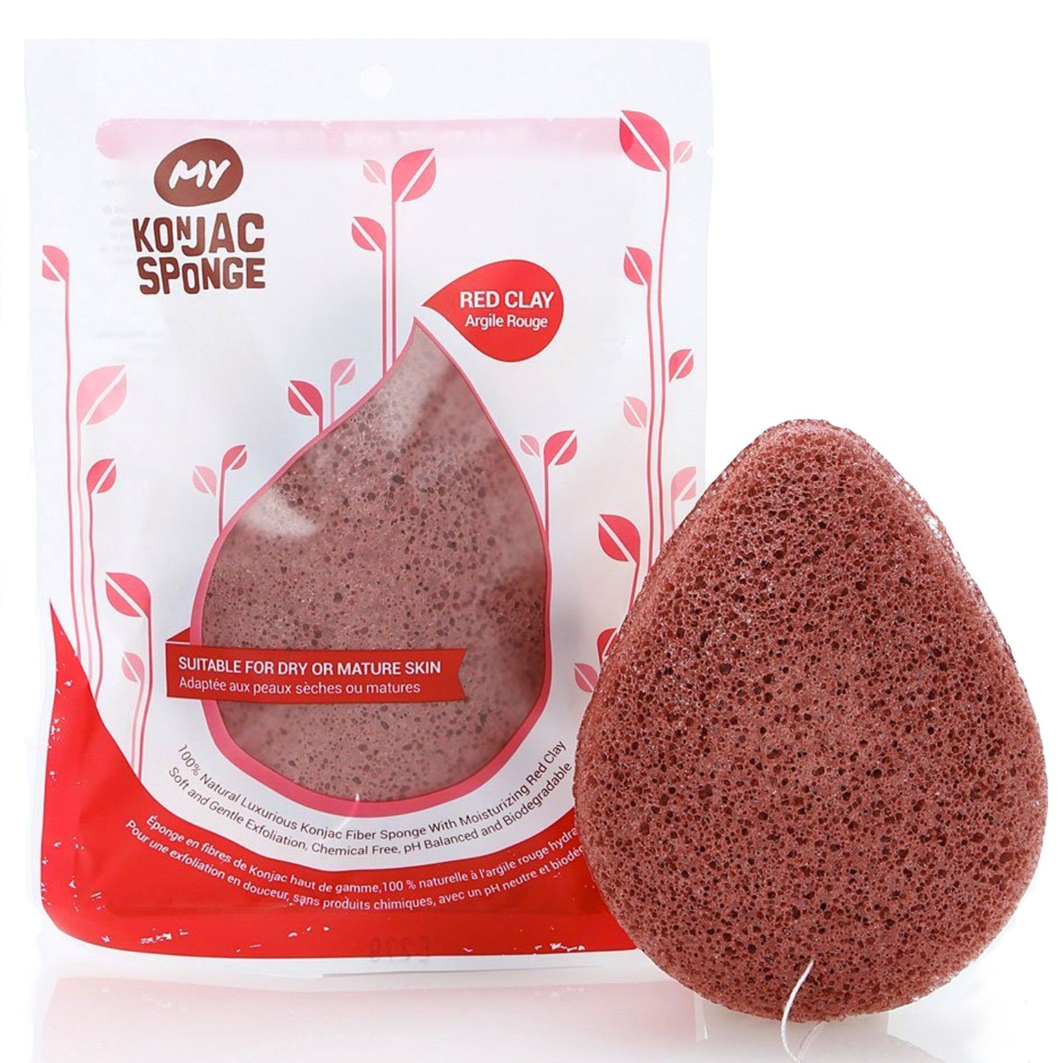 MY Konjac Sponge All Natural Korean Fiber French Red Clay Facial Sponge