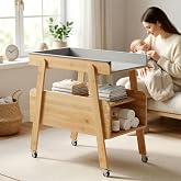 Diaper Changing Station Baby Flat Top Changing Table with Wheels and Changing Pad Nursery Organizer &amp; Storage Rack Mobile Nursery Diaper Changing Table for Baby, Newborn (Nature)