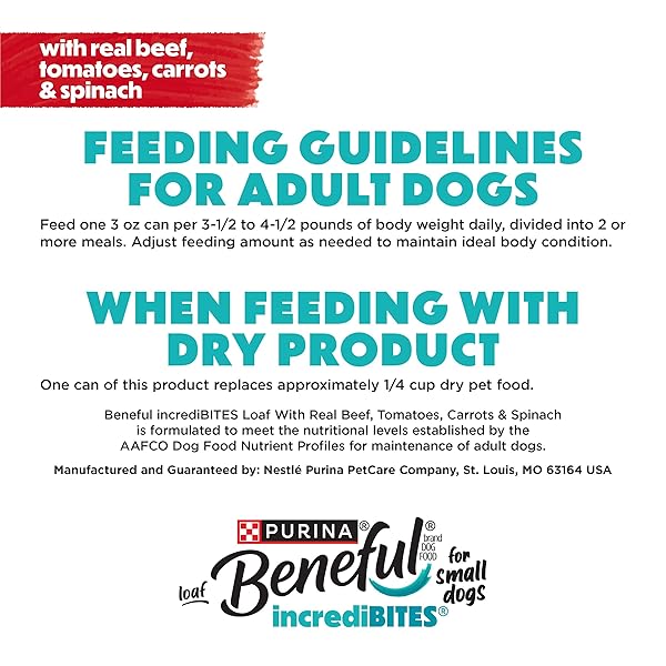 PURINA BENEFUL SMALL BREED WET DOG FOOD, INCREDIBITES LOAF WITH REAL BEEF RECIPE – (PACK OF 12) 3 OZ. CANS