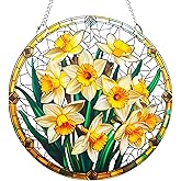 2 Pack Daffodil Acrylic Window Hanging,8in Flower Stained Window Hanging Decor Colorful Ornamen,Daffodil Gifts for Women Mom Grandma