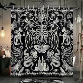 Bonhause Halloween Gothic Shower Curtain for Bathroom, Black, 72x72 Inch | Spooky Goth Skull Snake Butterfly Halloween Bathroom Decor, Waterproof Polyester, 12 Hooks