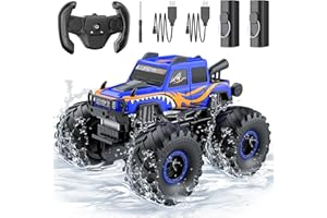 WayEee Remote Control Car Toys for Kids 6+, RC Car Waterproof Monster Truck Toys, Amphibious 4X4 Pickup, All Terrain Off-Road Vehicles, 2.4GHz Remote Control, 1/18 Scale RC Truck Boys Gifts/Blue