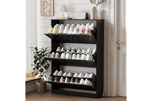 Xixini Shoe Storage Cabinet for Entryway with 3 Flip Drawers, Sturdy Wood Hidden Shoe Storage, Freestanding Narrow Slim Shoe Organizer for Front Door Entrance, Living Room, Hallway, Bedroom, Black
