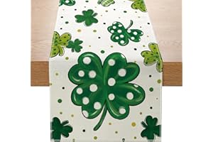 CRYSFIY St Patricks Day Table Runner, Shamrock Table Runner 72 Inches Long, Seasonal Spring Holiday Lucky Table Runner for St. Patrick's Day Decor, Irish Green Four Clover Table Runner 12*72 in