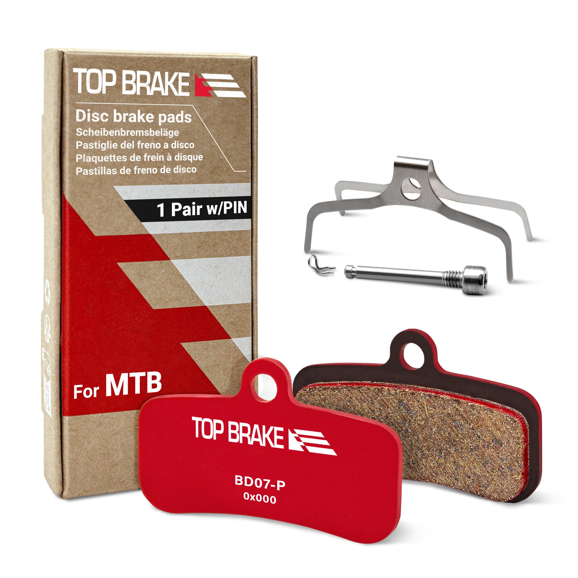 TOP BRAKE Disc Mountain Bike Brake Pads for Shimano Saint BR-M810/M820 XTR-M9120 Tektro TRP 4 Piston | MTB, Downhill |Ceramic Compound,Silent Option,Performance Version, Red(PIN Included)