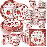 Tanlade 216 Pcs Strawberry Theme Birthday Party Supplies Serve 36 Baby Shower Plates Cups Napkins Disposable Dinnerware Sets for Wedding Bridal Baby Shower Tea Birthday Party Decorations